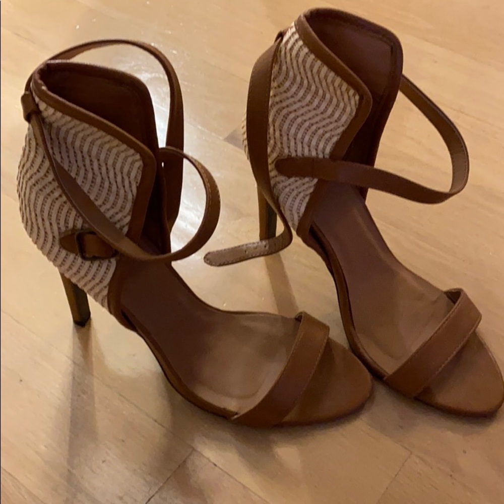 Tan/brown 5 inch heeled sandals-sz10. WORN ONCE!